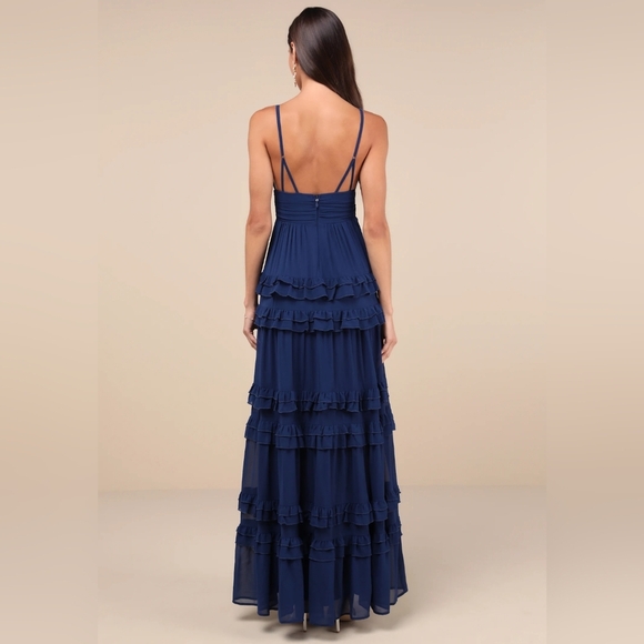 NWOT Lulu's Navy Blue Ruffled Tiered Maxi Dress Size XL=14/16 - Picture 3 of 5